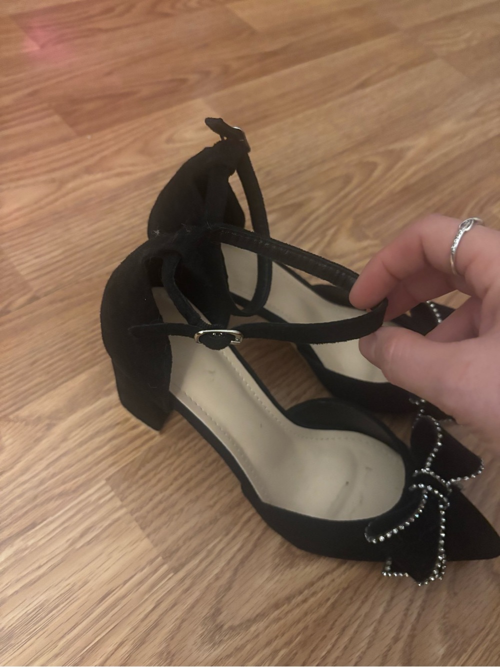 Black Ankle-Strap Block Heel Pumps with Decorative Bow Size EU 41/US 10 - Picture 3 of 7